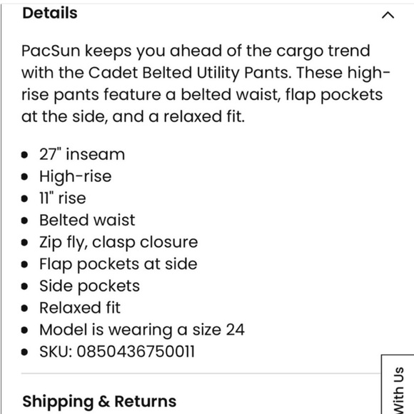 Pacsun Cadet Belted Utility Green High Rise Cargo Pant - Picture 7 of 12